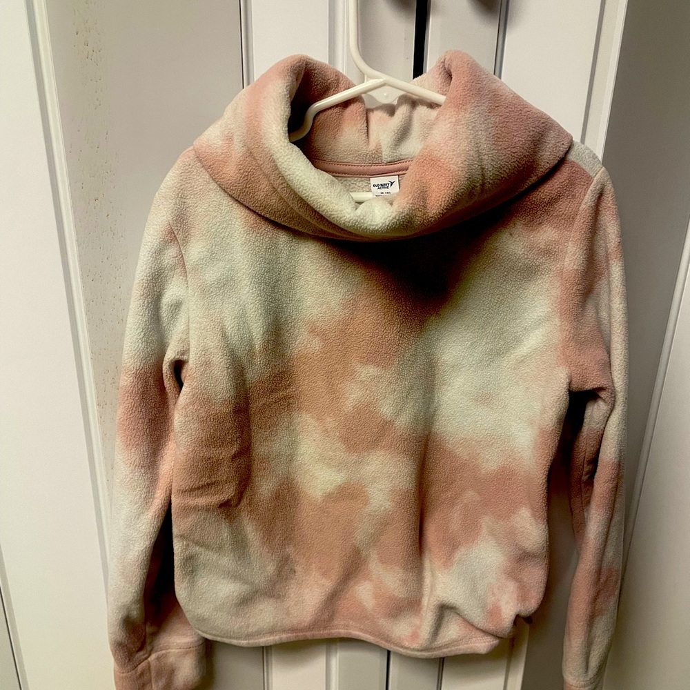 Old navy pink/white fleece turtleneck pull over little girls size 8
